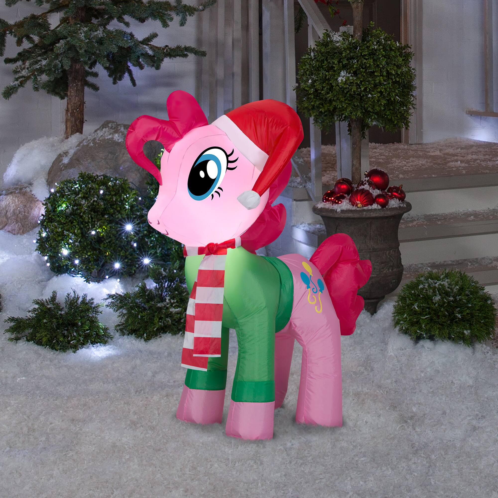 3ft. Airblown® Inflatable Christmas Pinkie Pie with Santa Hat and Green Sweater